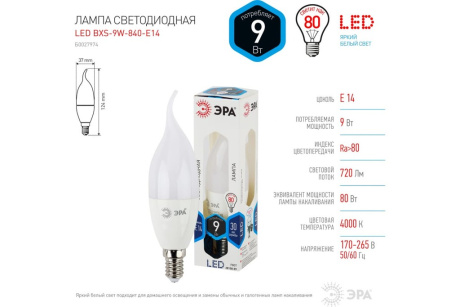 Купить Лампа светодиодная ЭРА LED BXS-9w-840-E14 фото №5