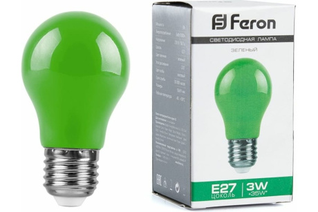 Купить Лампа LED А50 LB-375 3W E27 зеленый  FERON фото №1